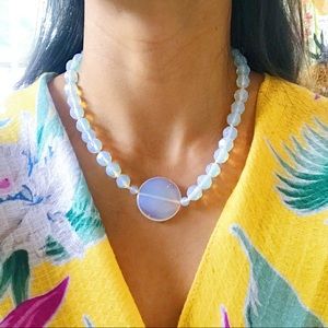 Natural Iridescent Moonstone Beaded Necklace